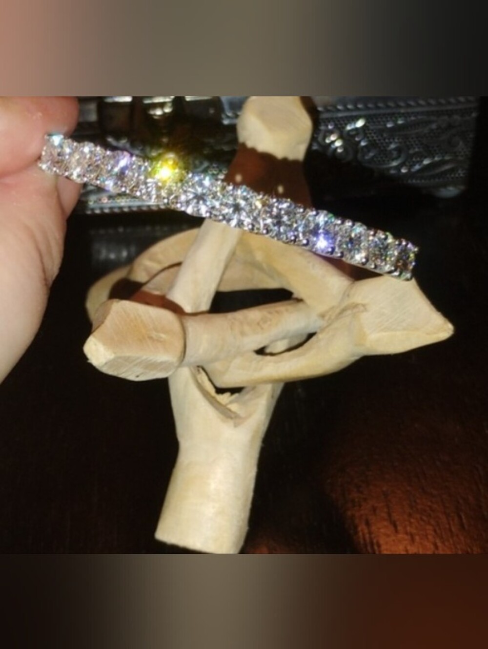 Genuine Moissanite Bangle Bracelet In Platinum Over Sterling Silver